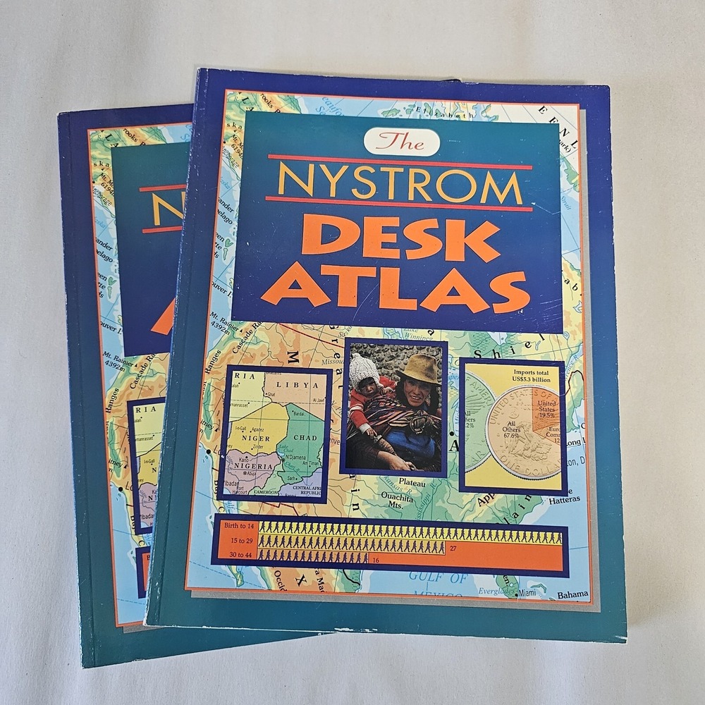 Nystrom Desk Atlas 1994 Lot of 2 Softcover World Geography Reference Books 9A94